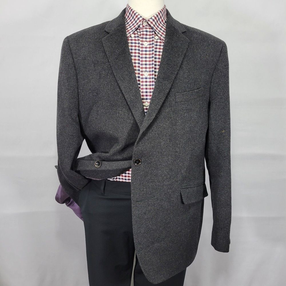 Collezione Men's Sport Coat Blazer Two Button CH Gray‎ Flannel Wool Blend 46L